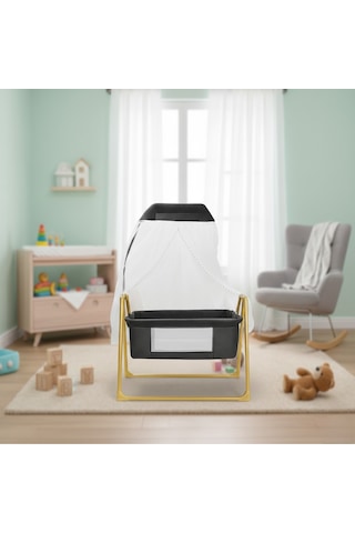 Anne Yanı Sallanır Portatif Beşik Gold Gri Bebeciden Gold Gri