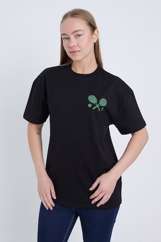 Velvoria Unisex Oversize Relaxed Tennis Baskılı Siyah Renk T-shirt