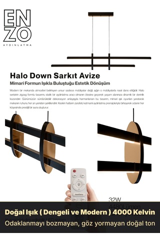 Halo Bronz Lineer Led Sarkıt Avize Kumandalı Dim Edilebilir - Aşağı Işık Doğal Işık
