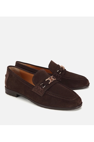 Hotiç Kadın Süet Deri Kahverengi Toka Detaylı Klasik Loafer