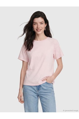 Lcw Comfort Pembe Nakışlı %100 Pamuklu Kadın Tişört