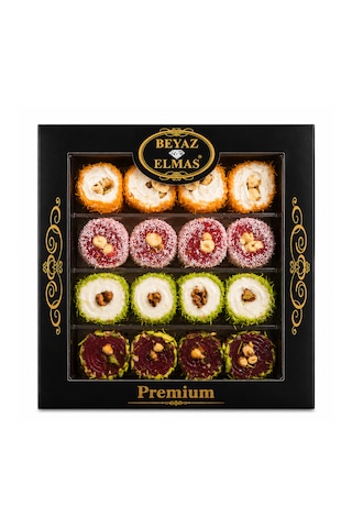 Beyaz Elmas Premium Lokum Fitil 350 Gr - Karışık Kuruyemişli Türk Lokumu - Fıstıklı Fındıklı Hediyelik Lokum