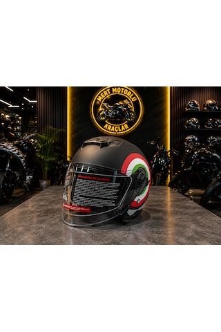 Jk526 X1 İtaly Siyah Güneş Vizörlü Yarım Kask Sıyah