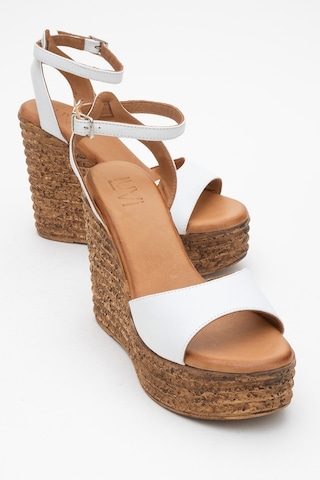 Luvishoes Luvi Shoes Elsıe Beyaz Cilt Hakiki Deri Kadın Dolgu Topuklu Sandalet Beyaz