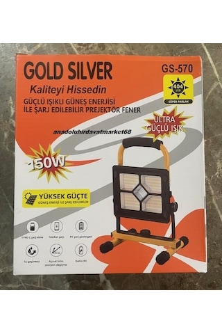 Gs-570 Sanayi Tipi Solar Projektör Çakarlı Kamp Lamba Güçlü Işık 150w Kristal Led Siyah Sarı