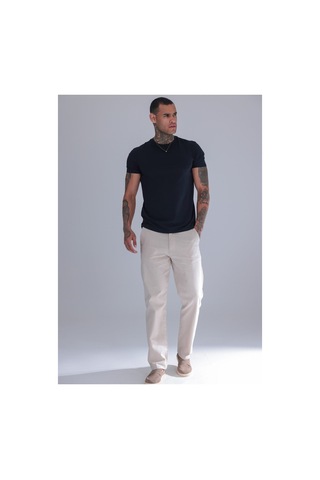 Blayn Jeans Erkek Siyah Keten Pantolon Beli Lastikli Rahat Kalıp Yazlık Boru Paça Günlük Pantolon Krem