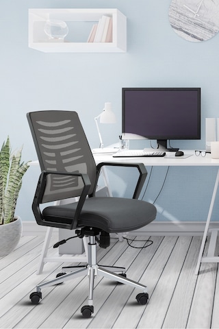 Asbir Mobilya Metis Metal Ayaklı Çalışma Koltuğu Ofis Sandalyesi Gri Siyah