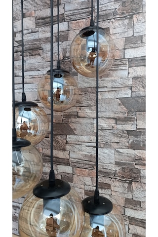 6 Lı Glob Cam Sarkıt Avize Altın - Siyah