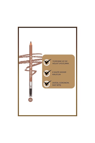 Note Cosmetique Natural Eyebrow Pencil Waterproof Çift Taraflı Suya Dayanıklı Kaş Kalemi 02 Light Brown - Açık Kahve