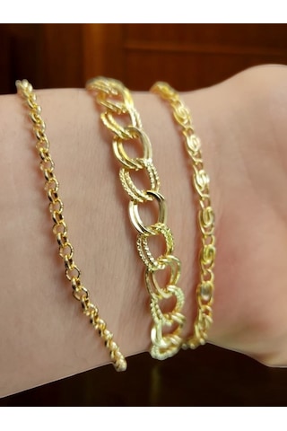 Feron Accessories Kadın 3'lü Detaylı Gold Kombin Bileklik Seti Gold