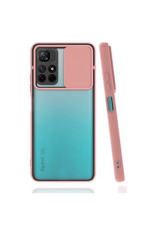 Noktaks - Xiaomi Uyumlu Xiaomi Poco M4 Pro 5g - Kılıf Slayt Sürgülü Arkası Buzlu Lensi Kapak - Pembe Açık