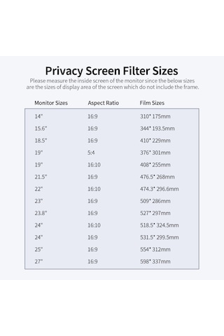 Geeroyoo Gizlilik Ekran Filtresi 23.8'' 16:9 En Boy Oranlı Monitör İçin Tersinir Yüksek Geçirgenlikli 30 Görünmez Anti-uv Parlama Önleyici Film