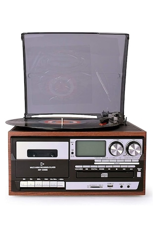 Knstar KN-110 Bluetooth CD Kaset USB Radyo Pikap Ahşap Siyah