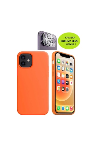 Apple Iphone 12 Ve 12 Pro Model Uyumlu Lansman Kılıf, İçi Kadife - Kamera Koruma Lensi  Turuncu