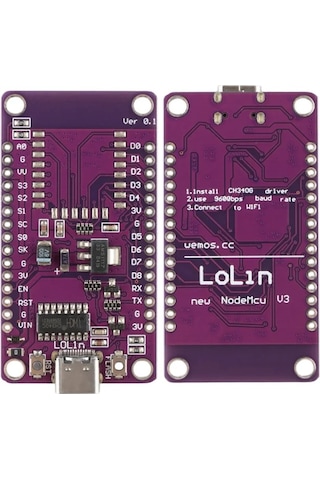 Esp8266 Nodemcu V3 Lolipop Mor Geliştirme Kartı Ch340 Usb-c Bağlantılı Proje Modülü