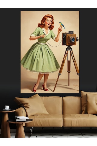 Vintage Fotoğrafçı Kadın Elbise Dekoratif Kanvas - Mdf Ahşap Tablo