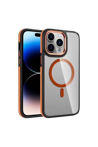 Apple Uyumlu iPhone 14 Pro Max Kılıf M-safe Şarj Özellikli Mat Görünümlü Zore Solo Kapak Turuncu