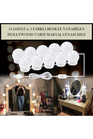 Trendpoint 10Ledli Usbli Makyaj Aynası Lambası Banyo Ciltbakım De