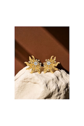Éclat Collection Solene Gold Zirkon Taşlı Çiçek Formlu Çelik Küpe Altın Altın