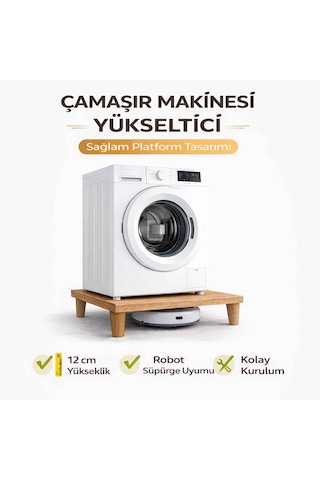 İmt Aksesuar Çamaşır Makinesi Yükseltici 60x60 Cm 12 Cm Platform Robot Süpürge Uyumlu Titreşim Azaltıcı Sonomo Meşe