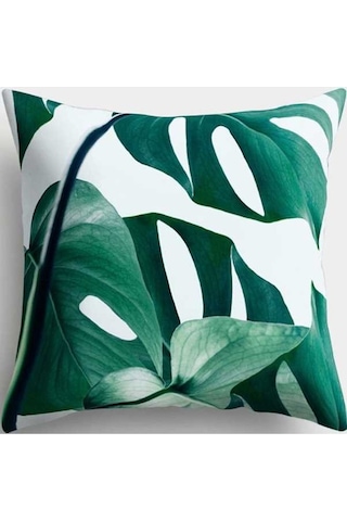 Novahub Yastık Kırlent Kılıfı: Yeşil Bitki, Çiçekli Devetabanı Yeşil Yeşil