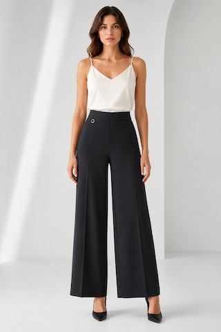 Bihan Store Kadın Yüksek Bel Palazzo Kumaş Yan Fermuarlı Pantolon Y26-259-siyah