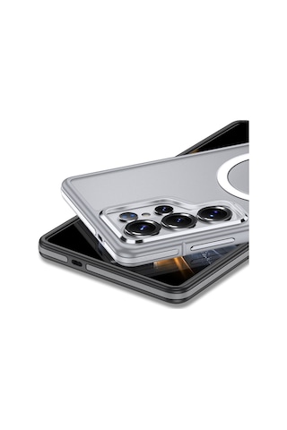 Galaxy S26 Ultra Uyumlu Kılıf M-safe Şarj Özellikli Mat Görünümlü Wlons Vevo Kapak Gri Gri