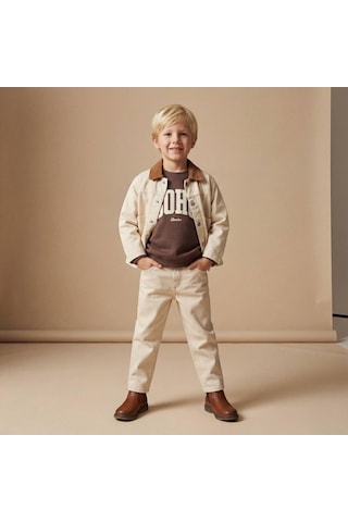 Baby Lory Kids Store Unisex Kadife Yaka Detaylı Ceket Krem