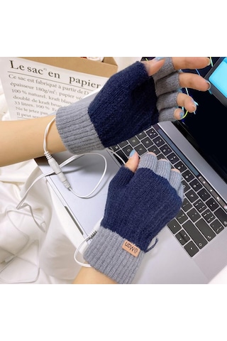 Suntek Usb Isıtmalı Eldivenler Bilgisayar Ofis İşi Mavi Mavi