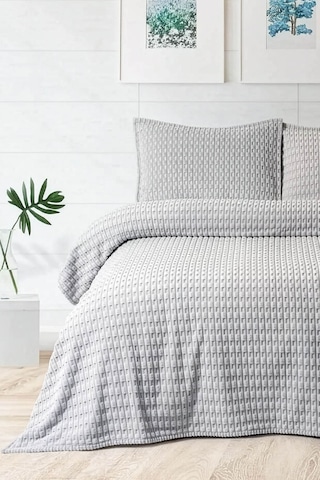 Merinos Modern Line Twist 3 Parça Çift Kişilik Battaniye Seti - G Gri