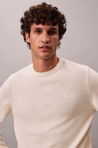 Erkek Regular Fit Merinos Yünü Triko Kazak - Krem Antique White