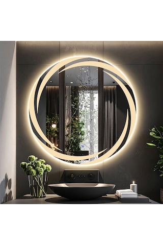 Whirilwind Günışığı Lazer Kumlamalı Lavabo & Banyo Aynası Dokunmatik Sensörlü 80 X 80