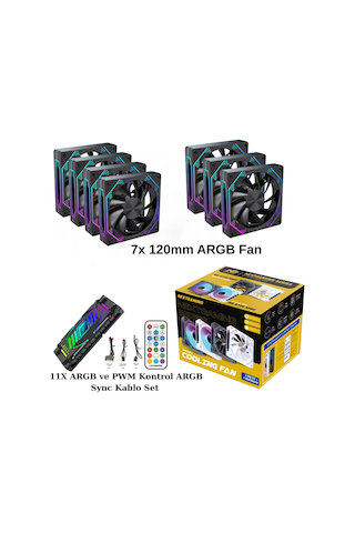 Ng-o120b 7 Adet 120mm Argb Fan 11x Argb Pwm Slot Kontrolcü Ve Kumanda Siyah