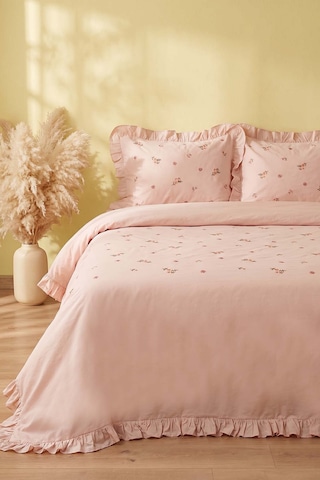 Pembe Daisy Glow Çift Kişilik %100 Pamuklu Nevresim Takımı - 4 Parça
