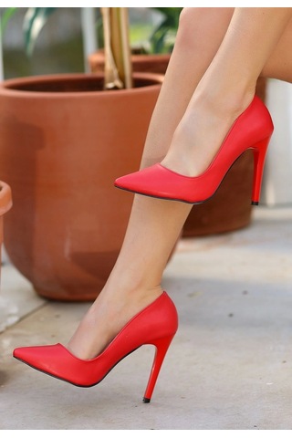 Jilya Kırmızı Cilt Stiletto Ayakkabı Çok Renkli