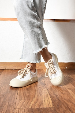Shoetek Alyona Kadın Sneakers Halat Bağcıklı Spor Ayakkabı Beyaz Deri Beyaz
