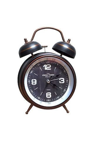 Upway Çanlı Tokmaklı Yüksek Zil Sesli Çalar Saat Vintage Tarz Metal Büyük Boy Siyah