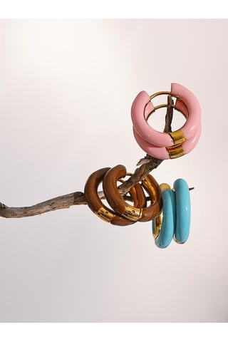 Kahverengi Eetit 20mm Şeker Renk Mavi Pembe Kahverengi Emaye Paslanmaz Çelik Içi Boş Hoop Küpeler Altın Basit Trendy Y2k Tatlı Takı Hediye Çok Renkli