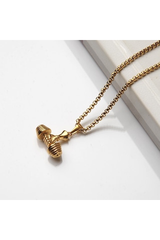 Sporcu Fitness Dambıl Sarı Erkek Kolye Çelik Takı Aksesuar K24 T5 Çelik