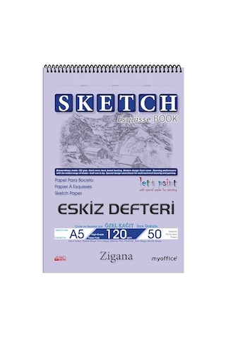 Zigana A5 Spiralli Eskiz Defteri, 50 Yaprak, 120 Gr 120 Gr Dokulu Kağıt Ve Sert Mukavva Altlık Sulu Boya, Akrilik, Kuru Boya İçin İdeal Profesyonel Defter.