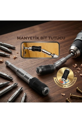 Mafsallı Manyetik Bits Tutucu 1/4 Döner Başlık 0-20 Bx40