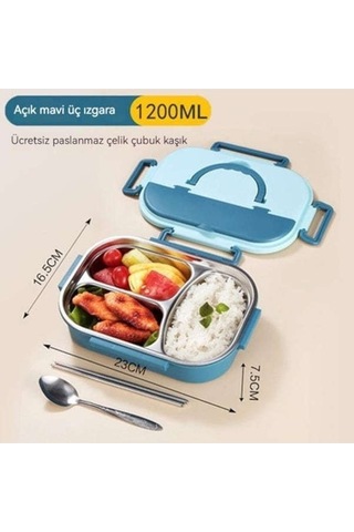 Hangfox 304 Çelik Isı Saklayan Yemek Kutusu İle Bölmeli, Mikrodalga Uygun, Sağlıklı Ve Pratik - Lacivert Açık Pembe