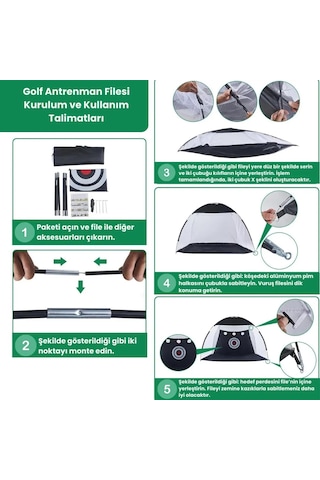 Golf Vuruş Antrenman Çadırı Hedef Ağı Golf Sopası Ve 3 Top Hediyeli Siyah