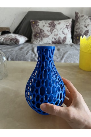 Alvera Petek Dokulu Vazo 3d Baskı Delikli Dekoratif Vazo-mavi