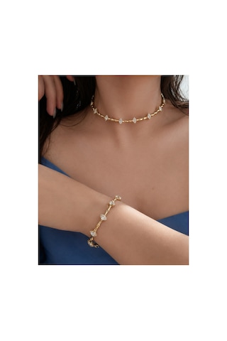 Éclat Collection Markiz Choker Kolye Bileklik Set Altın Altın