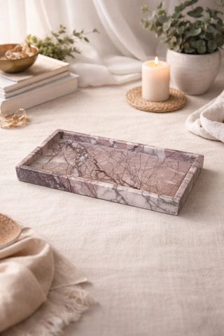 Premium Leylak Mermer Tepsi 17x32 Cm El İşçiliği Doğal Taş Dekoratif Organizer