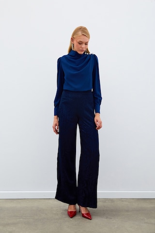 Sateen Düğmeleri Taş Detaylı Bluz - Lacivert-134895 Lacivert