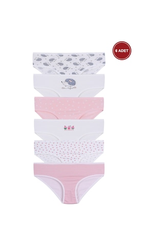 Koza İç Giyim Kız Çocuk 6'lı Desenli Slip 1050-01 Pudra