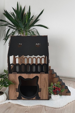 Digitus Kedi Evi Teraslı İki Katlı Merdivenli