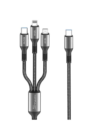 Mey Najmaddin Dc62 3in1 Type-c To 60w Type-c / 12w Lightning / 15w Micro 1.2m Hızlı Şarj Kablo - Siyah Najmaddin Belirtilmemiş